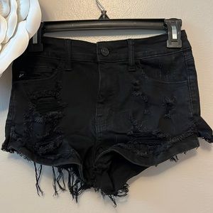 Black distressed jean shorts